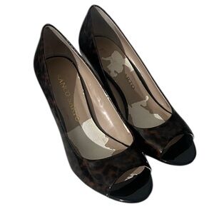 Franco Sarto Women’s Tortoise Shell Patent Wedge Heels Size 5 Peep Toe